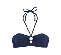 Bandeau-Bikini-Top S.OLIVER "Beverly", Damen, Gr. 42, Cup A/B, blau (marine), Recycling-Polyamid, unifarben, Bikini-Oberteile, mit kontrastfarbigem Zierring (93288336-42) marine