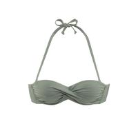Bandeau-Bikini-Top S.OLIVER "Spain", Damen, Gr. 36, Cup D, grün (oliv), Microfaser, Microfaser, unifarben, Bikini-Oberteile, in unifarben mit Wickeloptik (83460040-36) oliv