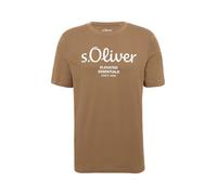 s.Oliver RED LABEL Regular Fit T-Shirt aus reiner Baumwolle mit großem Label Print in Mittelbraun, Größe L