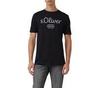 s.Oliver T-Shirt Baumwolle mit Logo-Print – Regular Fit Rundhals Schwarz Gr. L