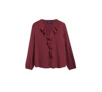 Langarmbluse S.OLIVER BLACK LABEL, Damen, Gr. 42, rot (maroon rot), Web, Obermaterial: 100% Polyester, unifarben, bequem hüftbedeckend, V-Ausschnitt, elastischer Bund, Blusen, mit Volant-Verzierung am