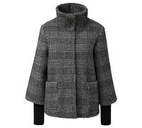 Outdoorjacke S.OLIVER BLACK LABEL, Damen, Gr. 42, grau, schwarz karo, Web, Obermaterial: 63% Polyamid, 37% Polyester. Futter: 100% Polyester, kariert, casual, lässig geschnitten hüftbedeckend, Rundhal