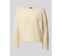Strickpullover S.OLIVER BLACK LABEL, Damen, Gr. 46, beige (almond), Grobstrick, Obermaterial: 74% Polyamid, 16% Viskose, 10% Polyester, unifarben, hüftlang, U-Boot-Ausschnitt, Pullover Strickpullover,