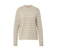 Strickpullover S.OLIVER BLACK LABEL, Damen, Gr. 42, ecru beige, Strick, Obermaterial: 100% Baumwolle, gestreift, casual, regular fit taillenbedeckt, ohne Ausschnitt, Langarm, Pullover, mit Streifen Mu