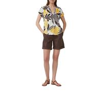Kurzarmbluse S.OLIVER, Damen, Gr. 44, bunt (braun gelb), Obermaterial: 52% Leinen, 48% Viskose, bedruckt, regular fit Po-bedeckend, V-Ausschnitt, Blusen Kurzarmbluse, mit All-Over Print (25946157-44)