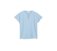 Kurzarmbluse S.OLIVER, Damen, Gr. 38, coastal blau, Web, Obermaterial: 50% Viskose, 48% Polyester, 2% Elasthan, unifarben, normal hüftbedeckend, V-Ausschnitt, abgesteppte Kante, Blusen, Sommer-Tunika 