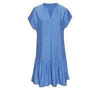 Blusenkleid S.OLIVER, Damen, Gr. 40, N-Gr, blau, Web, Obermaterial: 100% Viskose, unifarben, figurumspielend ca. Mitte Oberschenkel, V-Ausschnitt, Kleider Blusenkleid, mit Volant am Rock, Tunikakleid,