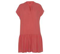 Blusenkleid S.OLIVER "mit Volant am Rock", Damen, Gr. 36, N-Gr, orange (koralle), Web, Obermaterial: 100% Viskose, unifarben, figurumspielend ca. Mitte Oberschenkel, V-Ausschnitt, Kleider Blusenkleid,