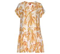 Blusenkleid S.OLIVER "mit Volant am Rock", Damen, Gr. 44, N-Gr, bunt (orange, creme, bedruckt), Web, Obermaterial: 100% Viskose, bedruckt, figurumspielend ca. Mitte Oberschenkel, V-Ausschnitt, Kleider