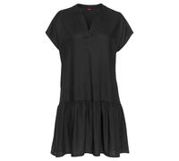 Blusenkleid S.OLIVER, Damen, Gr. 48, N-Gr, schwarz, Web, Obermaterial: 100% Viskose, unifarben, modisch, figurumspielend ca. Mitte Oberschenkel, V-Ausschnitt, Kurzarm, Kleider, mit Volant am Rock, Tun