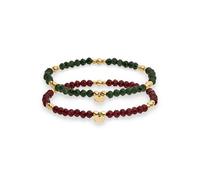 Armband Set S.OLIVER "Colorful Beads", bunt (gelbgoldfarben, oliv, burgund, oliv, burgund), Armbänder, Damen, 18cm, Edelstahl, mit Glasstein (35416412-0) gelbgoldfarben, oliv, burgund, oliv, burgund