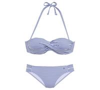 Bügel-Bandeau-Bikini S.OLIVER, Damen, Gr. 36, Cup A, blau (hellblau, weiß), Microfaser, Recycling-Polyamid, gestreift, Bikini-Sets, in getwisteter Optik (59479409-36) hellblau, weiß