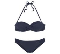 Bügel-Bandeau-Bikini S.OLIVER, Damen, Gr. 36, Cup C, blau (marine), Recycling-Polyamid, unifarben, Bikini-Sets, mit Raffung (853409-36) marine