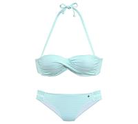 Bügel-Bandeau-Bikini S.OLIVER, Damen, Gr. 40, Cup E, grün (mint, weiß), Microfaser, Recycling-Polyamid, gestreift, Bikini-Sets, in getwisteter Optik (90428924-40) mint, weiß