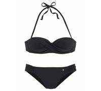 Bügel-Bandeau-Bikini S.OLIVER, Damen, Gr. 38, Cup C, schwarz, Recycling-Polyamid, unifarben, Bikini-Sets, mit Raffung (60599542-38) schwarz