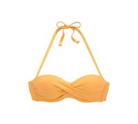 Bügel-Bandeau-Bikini-Top S.OLIVER "Rome", Damen, Gr. 40, Cup D, gelb, Polyamid, unifarben, Bikini-Oberteile, in Wickeloptik (24412821-40) gelb