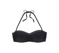 Bügel-Bandeau-Bikini-Top S.OLIVER "Aiko", Gr. 38, Cup E, schwarz, Microfaser, Microfaser, Polyamid, unifarben, Bikini-Oberteile, mit Häkeloptik (93039100-38) schwarz