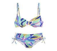 Bügel-Bikini S.OLIVER, Damen, Gr. 44, Cup B, blau, grün, Recycling-Polyamid, gemustert, Bikini-Sets, mit höher geschnittener Hose (82172539-44) blau, grün