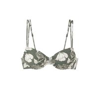 Bügel-Bikini-Top S.OLIVER "Lady", Damen, Gr. 40, Cup D, grün (olive, creme), Microfaser, Recycling-Polyamid, geblümt, Bikini-Oberteile, mit floralem Design (52374604-40) olive, creme