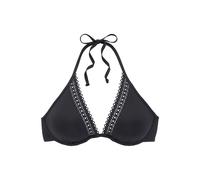 Bügel-Bikini-Top S.OLIVER "Aiko", Damen, Gr. 38, Cup E, schwarz, Microfaser, Polyamid, unifarben, Basic, Bikini-Oberteile, mit Häkeloptik (14711427-38) schwarz