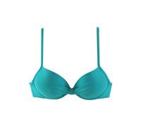 Bügel-Bikini-Top S.OLIVER "Spain", Damen, Gr. 38, Cup C, blau (türkis), Microfaser, Microfaser, unifarben, Bikini-Oberteile, mit geraffter Mitte (508802-38) türkis