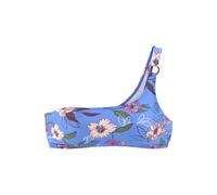 Bustier-Bikini-Top S.OLIVER "Maya", Damen, Gr. 32, Cup A/B, blau (blau, bedruckt), Polyamid, floral, Bikini-Oberteile, in One-Shoulder-Form und mit Zierring (35799020-32) blau, bedruckt