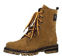 s.Oliver Schnürboots Macey, mit logobedrucktem Zierband 40 gelb Damen Stiefeletten Übergrößen Spezialgrößen Schuhe 40 curry