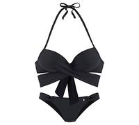 Push-Up-Bikini S.OLIVER, Damen, Gr. 38, Cup A, schwarz, Recycling-Polyamid, unifarben, Bikini-Sets, mit zusätzlichen Bindebändern (10117711-38) schwarz