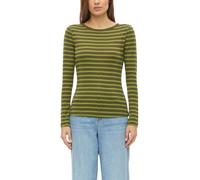 Langarmshirt S.OLIVER, Damen, Gr. 46, grün (urban khaki stripe), Jersey, Obermaterial: 100% Baumwolle, gestreift, körpernah hüftbedeckend, Rundhals, abgesteppte Kante, Shirts Langarmshirt, im Streifen