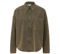 Langarmbluse S.OLIVER CURVE, Damen, Gr. 48, grün (urban khaki), Cord, Obermaterial: 68% Baumwolle, 32% Viskose, unifarben, bequem hüftbedeckend, Rundhals, 1-Knopf-Manschette, Blusen, Cordbluse mit Hem