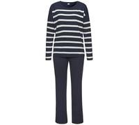 Pyjama S.OLIVER, Damen, Gr. 32/34, blau (dunkelblau, weiß, gestreift), Single Jersey, Obermaterial: 60% Baumwolle, 40% Polyester, gestreift, unifarben, casual, bequem lang, Rundhals, Langarm, Homewear