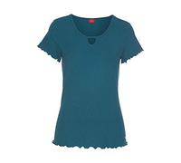 Pyjamaoberteil S.OLIVER, Damen, Gr. 40/42, blau (petrol), Feinripp, Obermaterial: 63% Polyester, 33% Viskose, 4% Elasthan, unifarben, Basic, körpernah normal, Rundhals, eingesetzt Babylock, Shirts, au