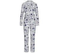 s.Oliver Pyjama Damen – langer Blumen-Pyjama V-Ausschnitt Langarm Gr.36/38 Blau/Rosa/Mint