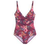 Badeanzug S.OLIVER "Marika", Damen, Gr. 42, Cup C, rot (rostrot, bedruckt), Microfaser, Microfaser, Polyamid, bedruckt, floral, Badeanzüge Badeanzug, mit Zierring und Shaping-Effekt (72101102-42) rost