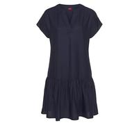 Blusenkleid S.OLIVER, Damen, Gr. 34, N-Gr, blau (marine), Web, Obermaterial: 100% Viskose, unifarben, modisch, figurumspielend ca. Mitte Oberschenkel, V-Ausschnitt, Kurzarm, Kleider, mit Volant am Roc