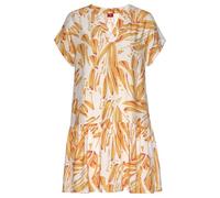 Blusenkleid S.OLIVER "mit Volant am Rock", Damen, Gr. 46, N-Gr, bunt (orange, creme, bedruckt), Web, Obermaterial: 100% Viskose, bedruckt, figurumspielend ca. Mitte Oberschenkel, V-Ausschnitt, Kleider
