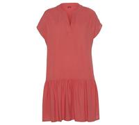 Blusenkleid S.OLIVER, Damen, Gr. 44, N-Gr, orange (koralle), Web, Obermaterial: 100% Viskose, unifarben, figurumspielend ca. Mitte Oberschenkel, V-Ausschnitt, Kleider Blusenkleid, mit Volant am Rock,