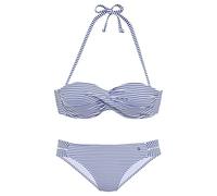 Bügel-Bandeau-Bikini S.OLIVER, Damen, Gr. 36, Cup A, blau (hellblau, weiß), Microfaser, Recycling-Polyamid, gestreift, Bikini-Sets, in getwisteter Optik (59479409-36) hellblau, weiß