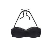 Bügel-Bandeau-Bikini-Top S.OLIVER "Aiko", Damen, Gr. 42, Cup C, schwarz, Microfaser, Microfaser, Polyamid, unifarben, Bikini-Oberteile, mit Häkeloptik (71945344-42) schwarz