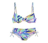 Bügel-Bikini S.OLIVER, Damen, Gr. 42, Cup D, blau (blau, grün), Recycling-Polyamid, gemustert, Bikini-Sets, mit höher geschnittener Hose (84545541-42) blau, grün