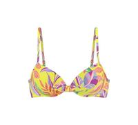 Bügel-Bikini-Top S.OLIVER "Mallorca", Damen, Gr. 36, Cup B, gelb (gelb, bedruckt), Recycling-Polyamid, bedruckt, Bikini-Oberteile, mit geraffter Mitte (87607046-36) gelb, bedruckt