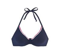 Bügel-Bikini-Top S.OLIVER "Junis", Damen, Gr. 38, Cup D, blau (marine), Recycling-Polyamid, kontrastfarbene Details, unifarben, Bikini-Oberteile, mit geflochtenen Details (78111667-38) marine