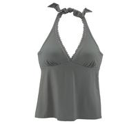 Bügel-Tankini-Top S.OLIVER "Aiko" Gr. 38, Cup E, grün (oliv), Damen, Microfaser, Polyamid, unifarben, Bikini-Oberteile, mit Häkeloptik (12295242-38) oliv