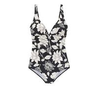 Badeanzug S.OLIVER "Lady", Damen, Gr. 40, Cup B, schwarz (schwarz, cream), Recycling-Polyamid, bedruckt, floral, Badeanzüge, mit floralem Design (62039745-40) schwarz, cream