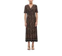 Blusenkleid S.OLIVER BLACK LABEL, Damen, Gr. 36, N-Gr, schwarz, braun, Web, Obermaterial: 95% Viskose, 5% Elasthan, körpernah lang, V-Ausschnitt, abgesteppte Kante, Kleider Blusenkleid, Sommerkleid mi