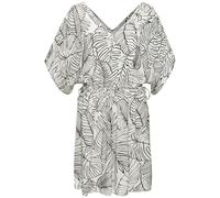 Longtunika S.OLIVER "aus gekreppter Viskose mit verstellbarer Taille", Damen, Gr. 46, schwarz (creme, schwarz), Crêpe, Obermaterial: 100% Viskose, bedruckt, figurumspielend ca. Mitte Oberschenkel, tie