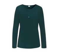 Pyjamaoberteil S.OLIVER, Damen, Gr. 36/38, grün (dunkelgrün), Single Jersey, Obermaterial: 50% Baumwolle, 50% Viskose, unifarben, Basic, Basic lang, Rundhals, Shirts, mit kurzer Knopfleiste (16365102-