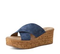 s.Oliver Damen Pantoletten aus Leder mit Keilabsatz, Blau (Indigo), 37 EU