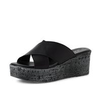 Modische Lederpantoletten mit Keilabsatz 40 schwarz 6010090.022.40