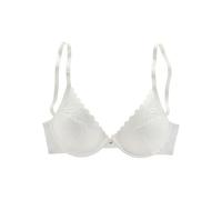 Push-up-BH S.OLIVER "Danielle", Damen, Gr. 85, Cup B, beige (creme), Spitze, Obermaterial: 60% Polyamid, 35% Polyester, 5% Elasthan, feminin, BHs, aus dezent transparenter Spitze in blumiger Optik, De